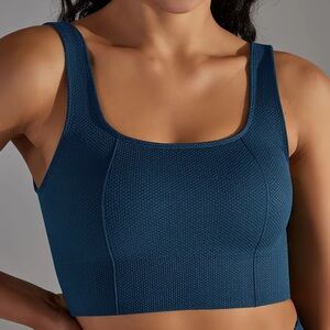 Navy Textured Scoop Neck Sports Bra